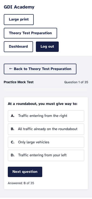 Practice mock test — timed-style session layout