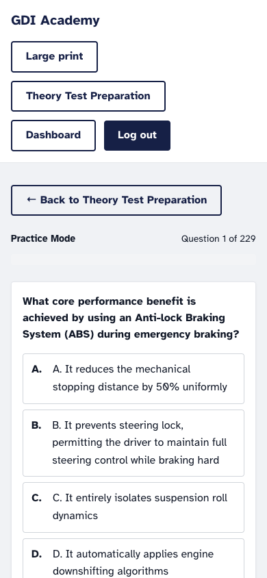 Practice question — one item at a time with learner focus